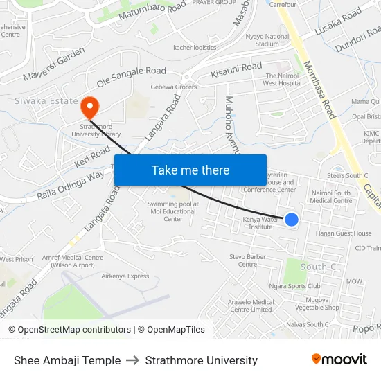 Shee Ambaji Temple to Strathmore University map