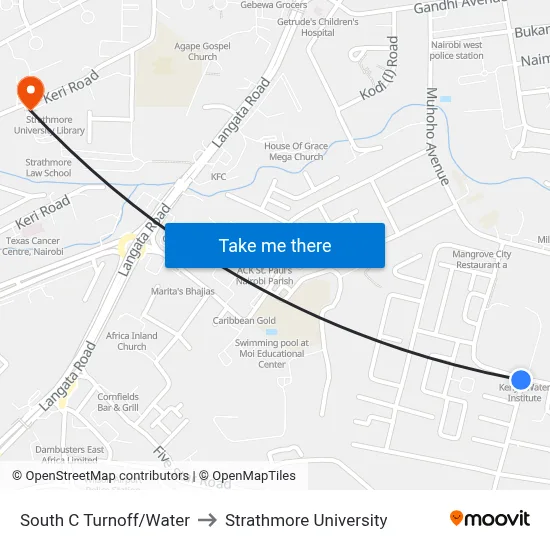 South C Turnoff/Water to Strathmore University map