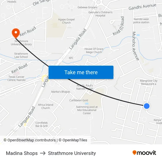Madina Shops to Strathmore University map