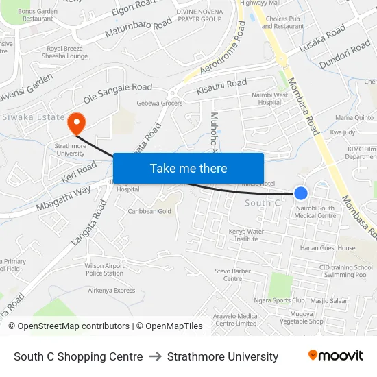South C Shopping Centre to Strathmore University map