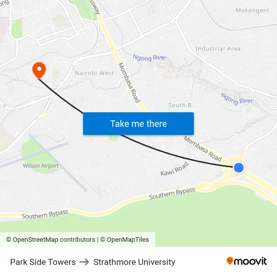 Park Side Towers to Strathmore University map