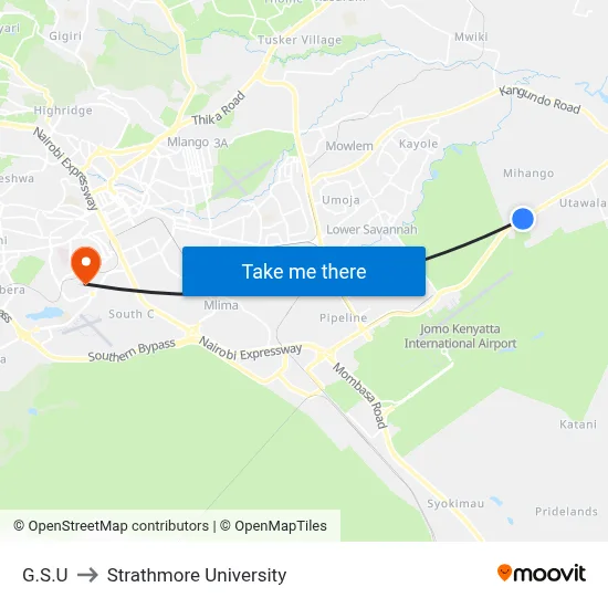 G.S.U to Strathmore University map