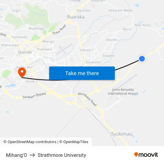 Mihang'O to Strathmore University map