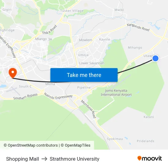 Shopping Mall to Strathmore University map