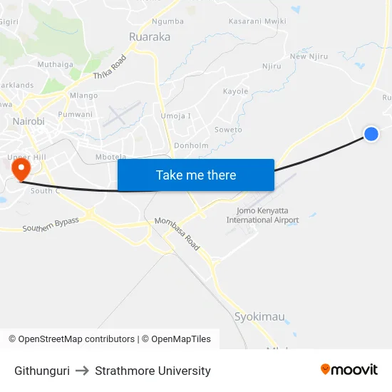 Githunguri to Strathmore University map