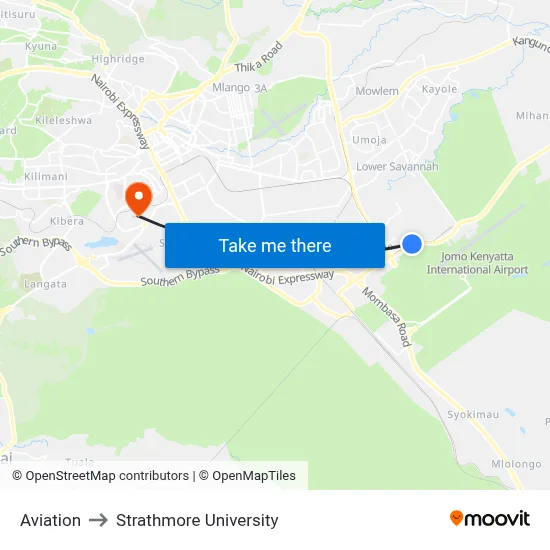 Aviation to Strathmore University map