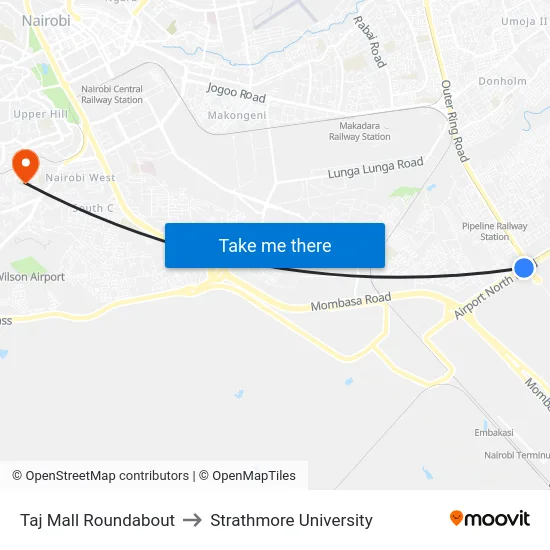 Taj Mall Roundabout to Strathmore University map