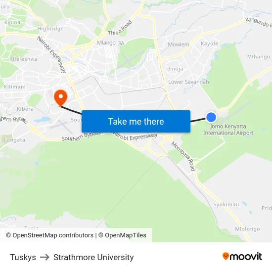 Tuskys to Strathmore University map