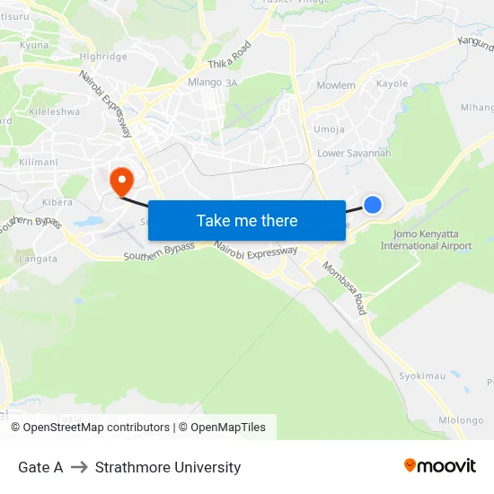 Gate A to Strathmore University map