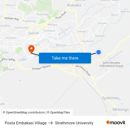 Posta Embakasi Village to Strathmore University map