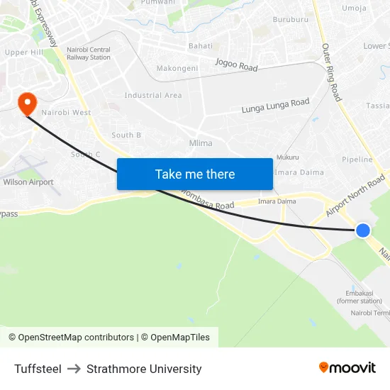 Tuffsteel to Strathmore University map