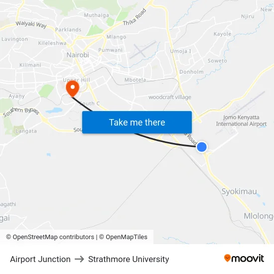 Airport Junction to Strathmore University map