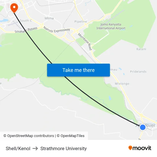 Shell/Kenol to Strathmore University map