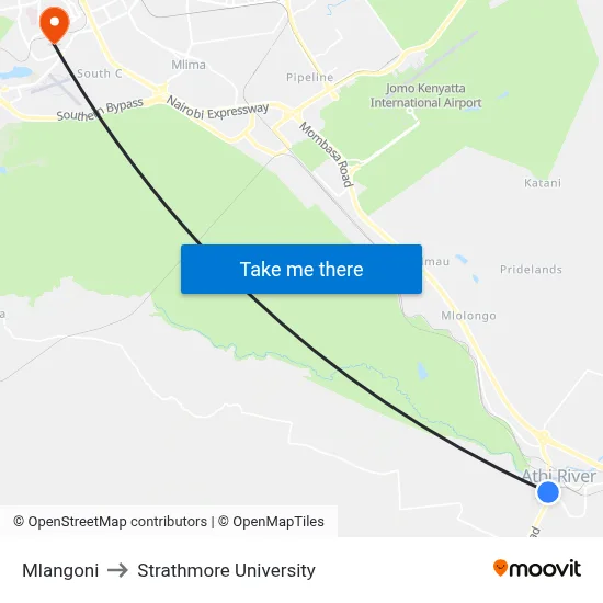 Mlangoni to Strathmore University map