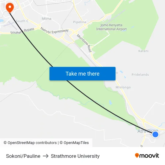 Sokoni/Pauline to Strathmore University map