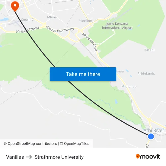 Vanillas to Strathmore University map