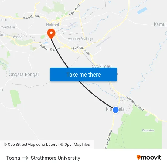 Tosha to Strathmore University map