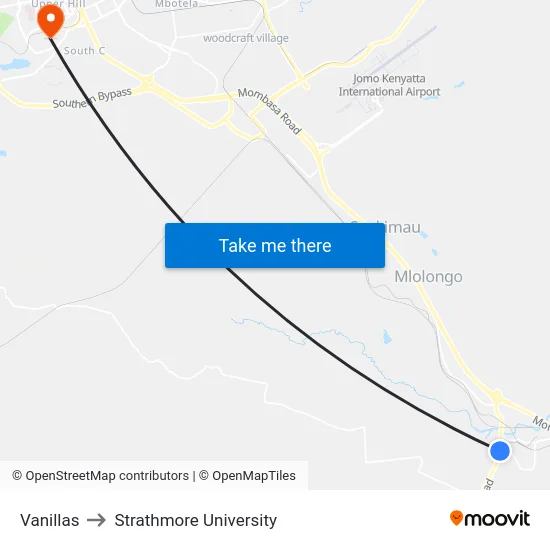 Vanillas to Strathmore University map