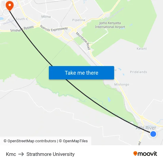Kmc to Strathmore University map