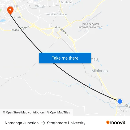 Namanga Junction to Strathmore University map