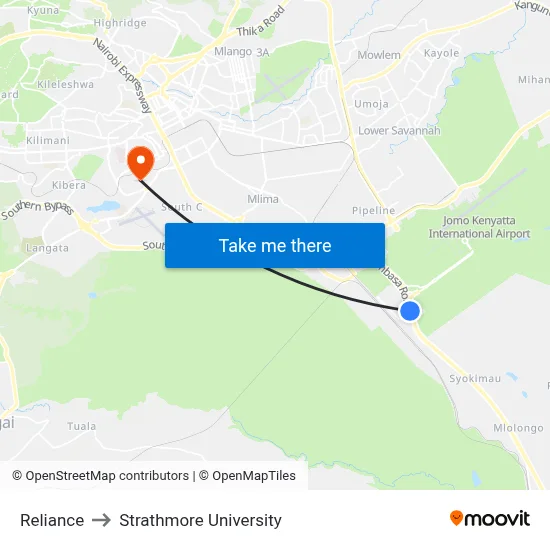 Reliance to Strathmore University map