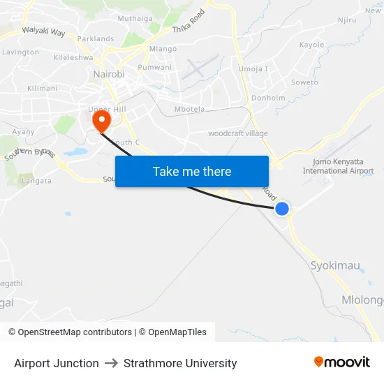 Airport Junction to Strathmore University map