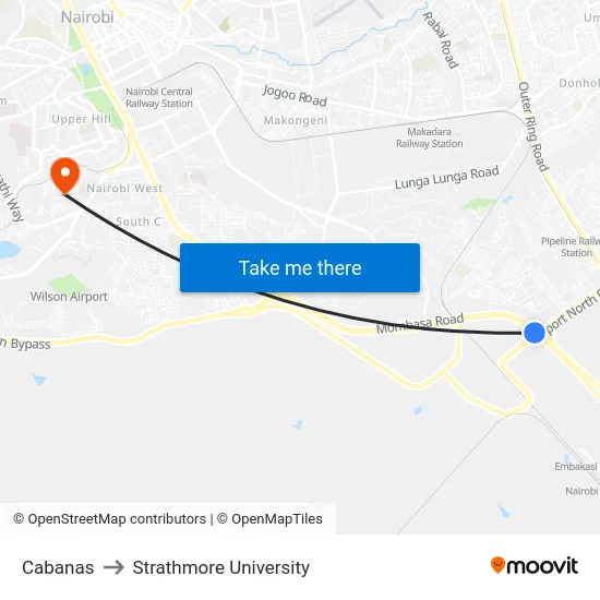 Cabanas to Strathmore University map