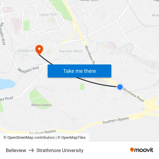 Belleview to Strathmore University map