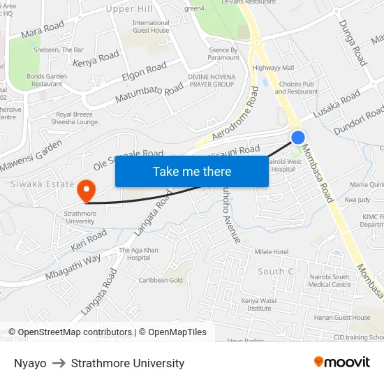 Nyayo to Strathmore University map