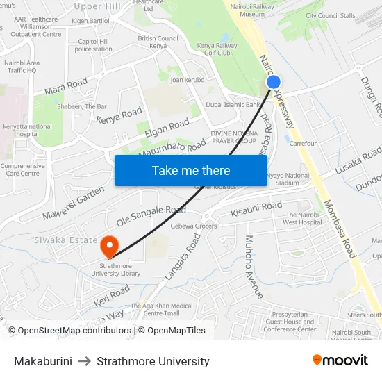 Makaburini to Strathmore University map