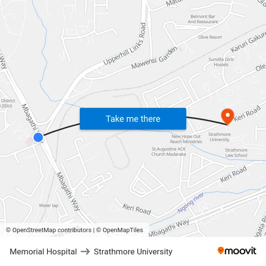 Memorial Hospital to Strathmore University map