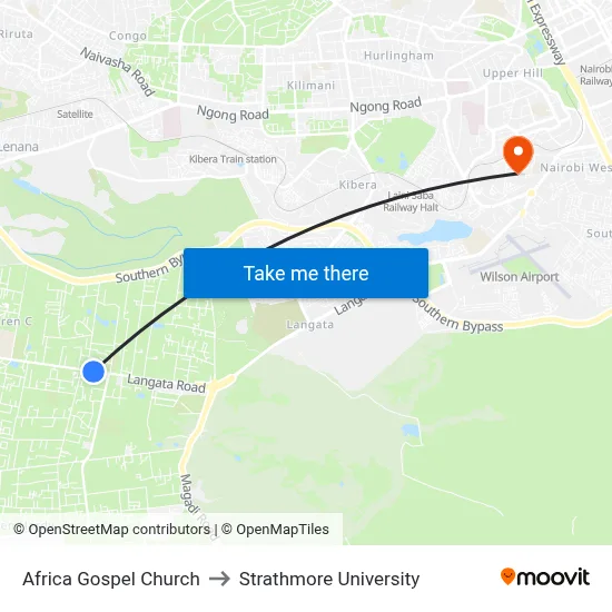 Africa Gospel Church to Strathmore University map