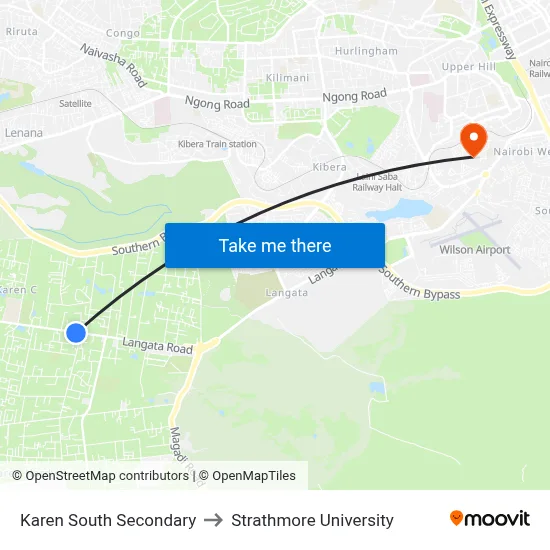 Karen South Secondary to Strathmore University map