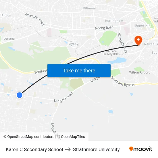 Karen C Secondary School to Strathmore University map