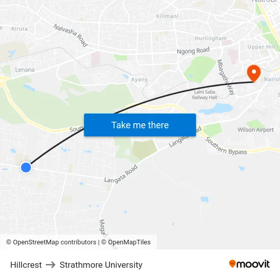 Hillcrest to Strathmore University map