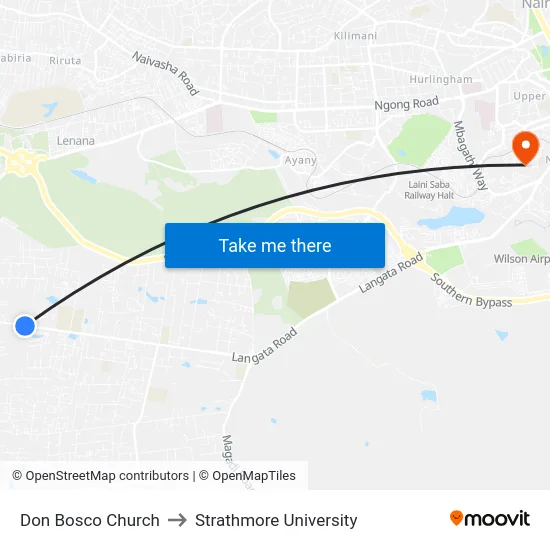 Don Bosco Church to Strathmore University map