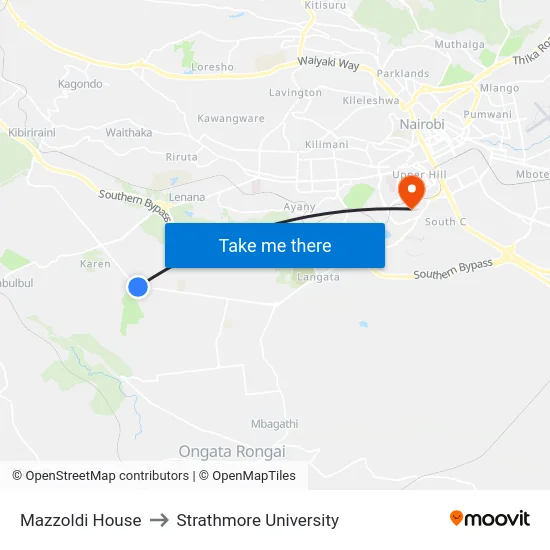 Mazzoldi House to Strathmore University map