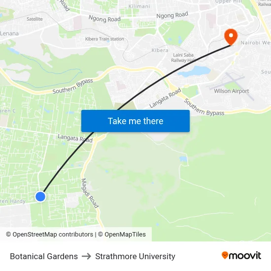 Botanical Gardens to Strathmore University map