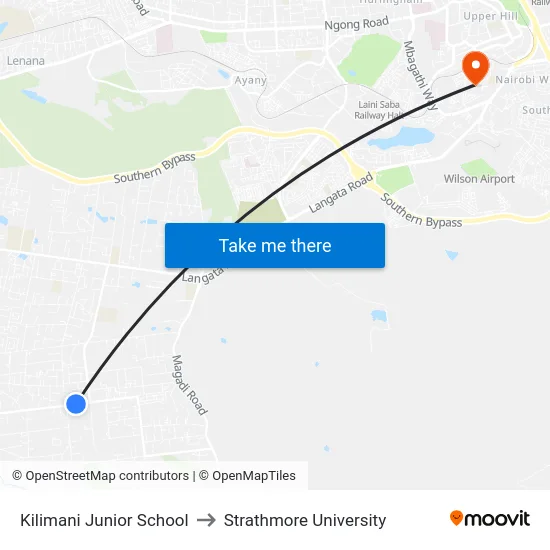 Kilimani Junior School to Strathmore University map
