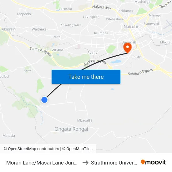 Moran Lane/Masai Lane Junction to Strathmore University map