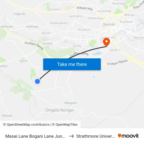 Masai Lane Bogani Lane Junction to Strathmore University map