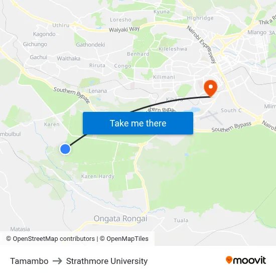 Tamambo to Strathmore University map