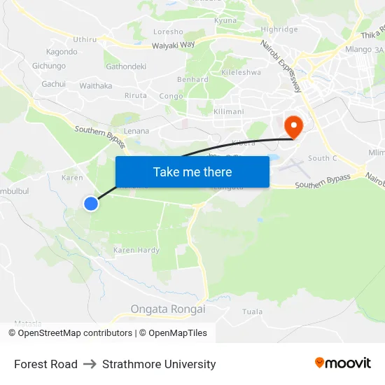 Forest Road to Strathmore University map