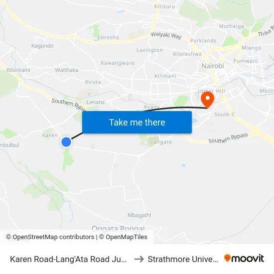 Karen Road-Lang'Ata Road Junction to Strathmore University map