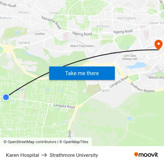 Karen Hospital to Strathmore University map