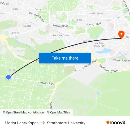 Marist Lane/Kspca to Strathmore University map
