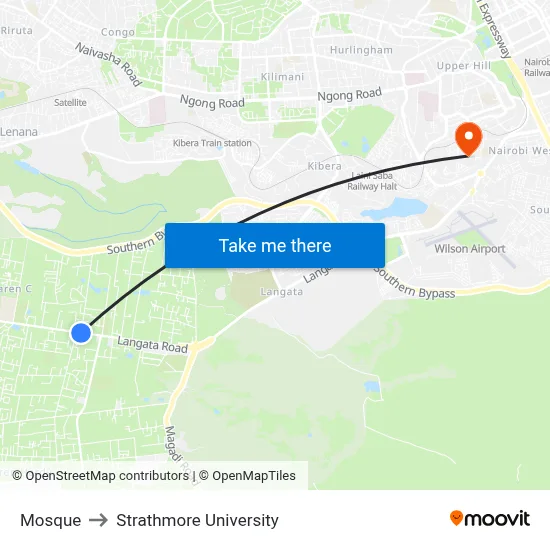 Mosque to Strathmore University map