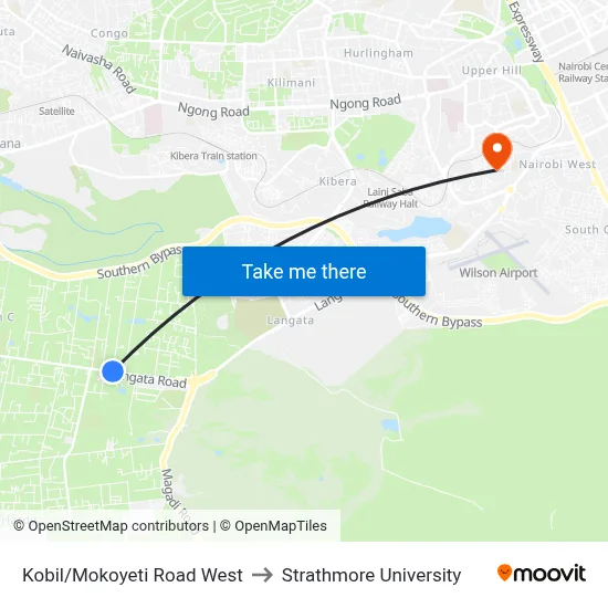 Kobil/Mokoyeti Road West to Strathmore University map