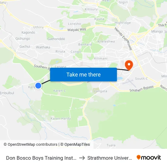Don Bosco Boys Training Institut to Strathmore University map