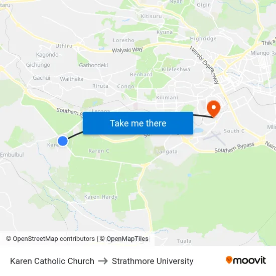 Karen Catholic Church to Strathmore University map